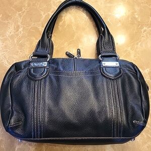 Tignanello Genuine Soft Black Leather Shoulder/Handbag with Silver Accents